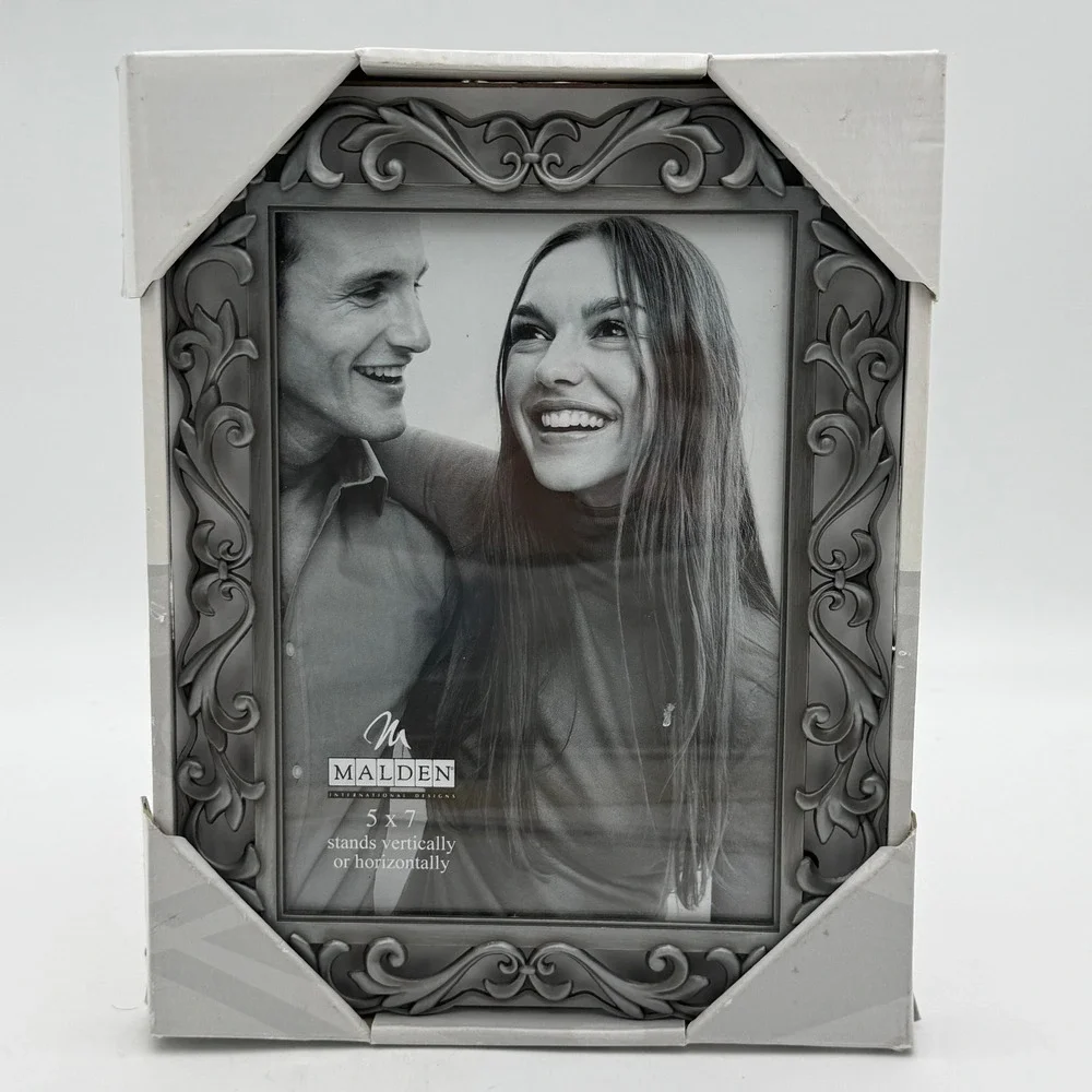 Malden International Designs 5x7 Ornate Scroll Picture Frame Pewter Silver Tone